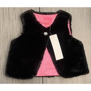 Lilly Pulitzer Girls Black Winston Vest Size XS (2/3) NWT Faux Fur